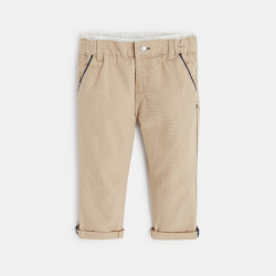Pantalon coton fantaisie micro rayures beige bébé garçon
