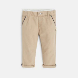 Pantalon coton fantaisie micro rayures beige bébé garçon