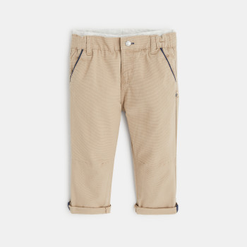 Pantalon coton fantaisie micro rayures beige bébé garçon