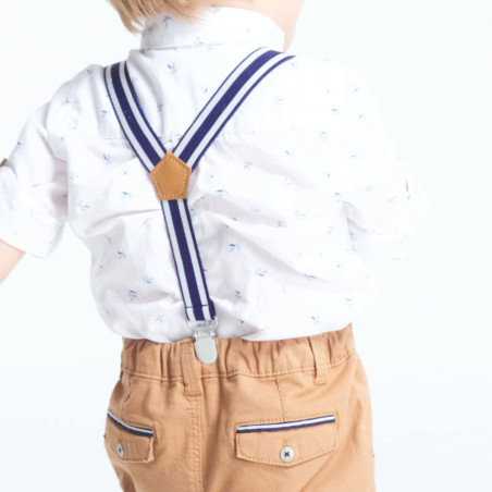 Pantalon coton fantaisie à bretelles clipsées marron bébé garçon Pantalon coton fantaisie à bretelles clipsées marron bébé garçon