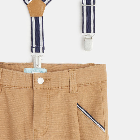Pantalon coton fantaisie à bretelles clipsées marron bébé garçon Pantalon coton fantaisie à bretelles clipsées marron bébé garçon