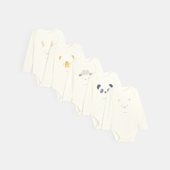 Body col américain frimousse (lot de 5) blanc naissance