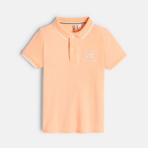 Polo maille piquée manches courtes orange garçon