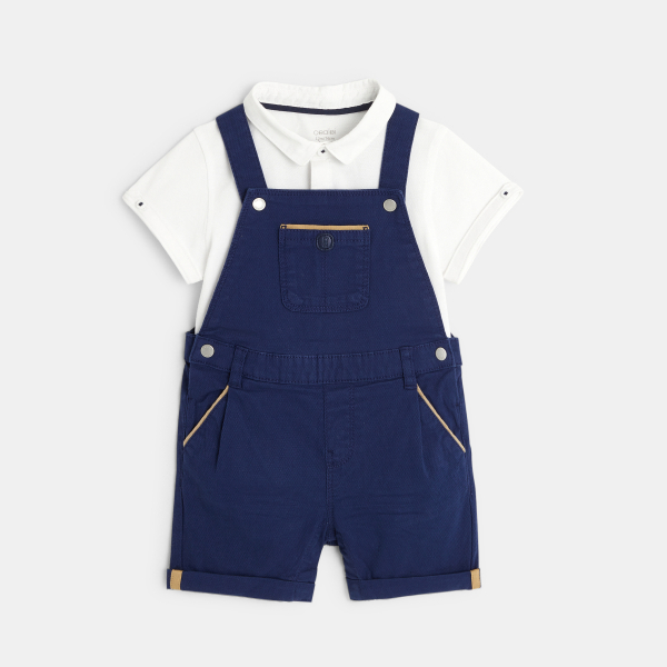 Ensemble salopette courte et polo bleue bébé garçon Ensemble salopette courte et polo bleue bébé garçon