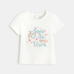 T-shirt singes brodés et message blanc bébé fille