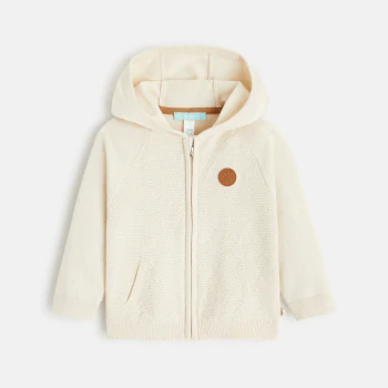 Gilet zippé maille à capuche blanc bébé garçon