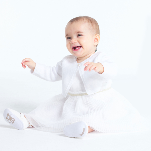 Gilet boléro court maille tricot blanc bébé fille Gilet boléro court maille tricot blanc bébé fille