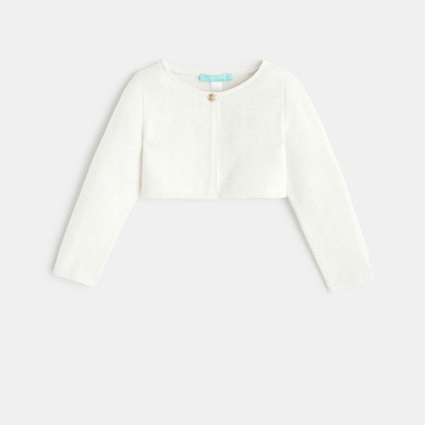 Gilet boléro court maille tricot blanc bébé fille Gilet boléro court maille tricot blanc bébé fille