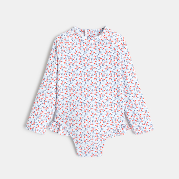 Combi de bain fleurie rouge bébé fille