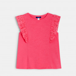 T-shirt détail broderie anglaise rose fille