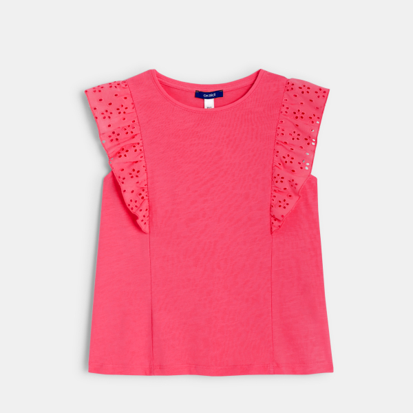 T-shirt détail broderie anglaise rose fille