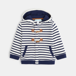 Zipped striped fleece sweatshirt with hood