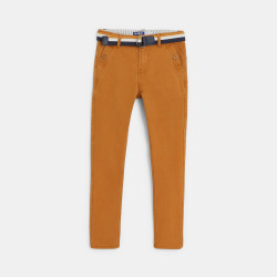 Slim-fit belted plain fabric chinos