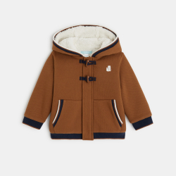Manteau-pull maille fourré à capuche marron bébé garçon