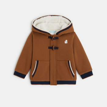 Manteau-pull maille fourré à capuche marron bébé garçon