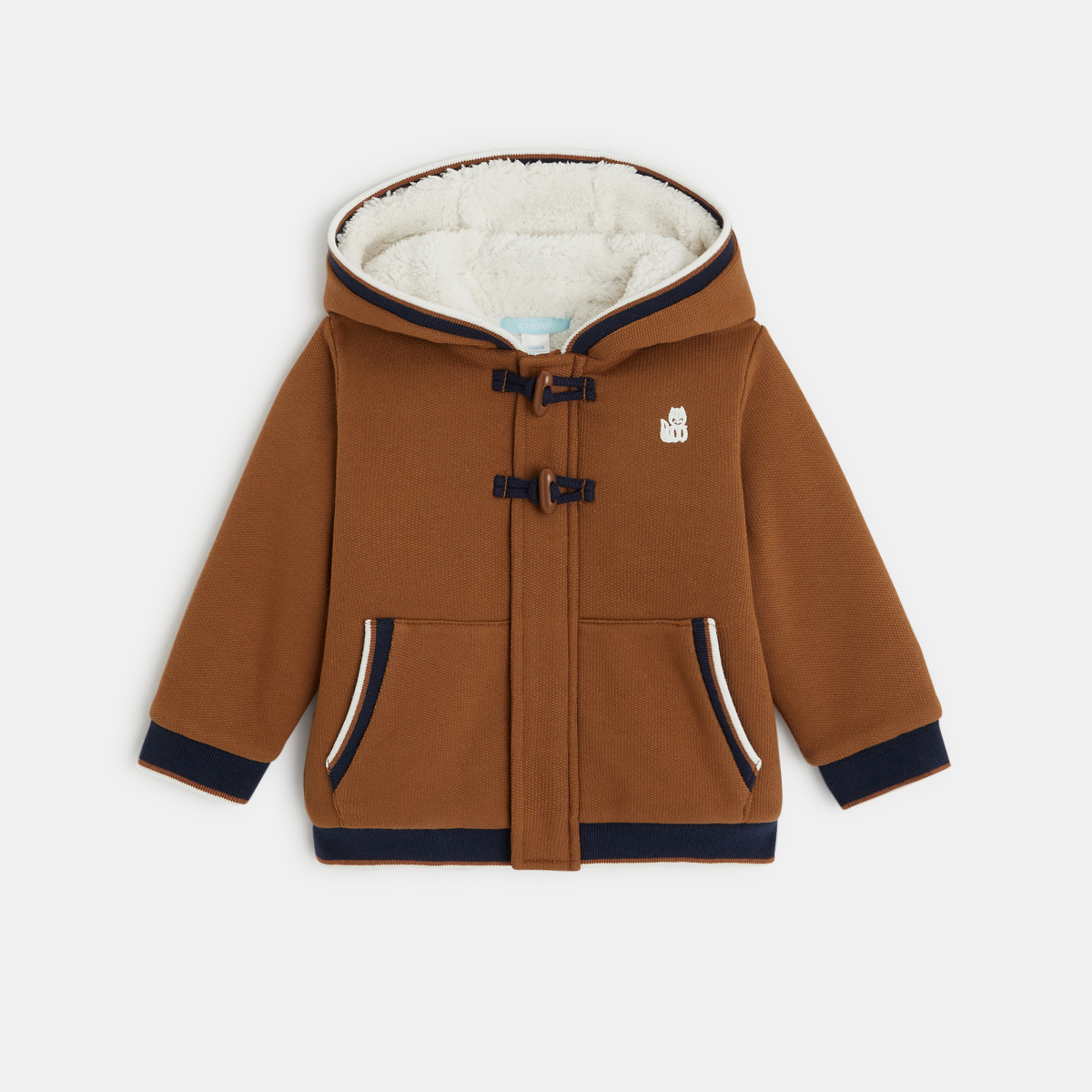 Manteau-pull maille fourré à capuche marron bébé garçon Manteau-pull maille fourré à capuche marron bébé garçon