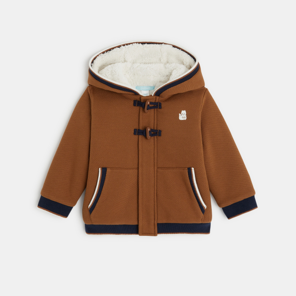 Manteau-pull maille fourré à capuche marron bébé garçon Manteau-pull maille fourré à capuche marron bébé garçon