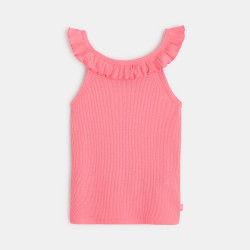 Débardeur uni à col volanté rose fille