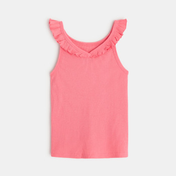 Débardeur uni à col volanté rose fille