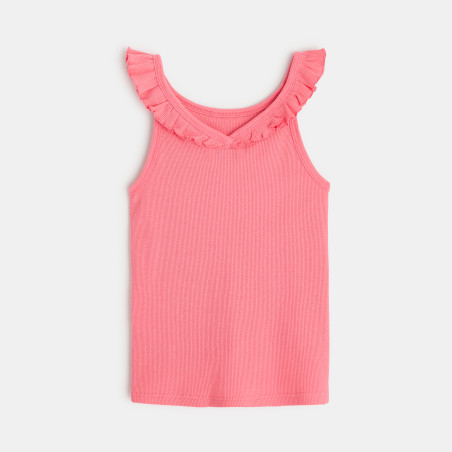 Débardeur uni à col volanté rose fille