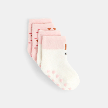 Chaussettes lapins anti-glisse roses bébé fille