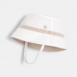 Reversible plain and striped bucket hat