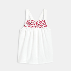 Girls' pink embroidered tank top with straps