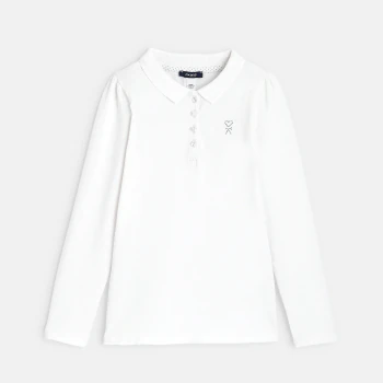 Polo uni manches longues blanc fille