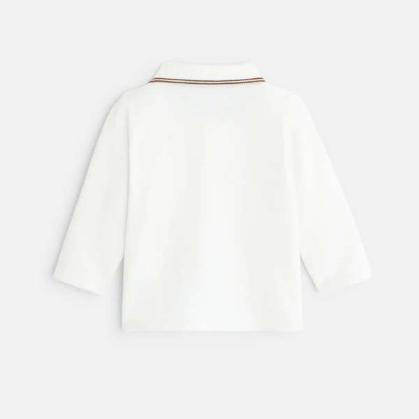 Polo piqué uni manches longues blanc bébé garçon