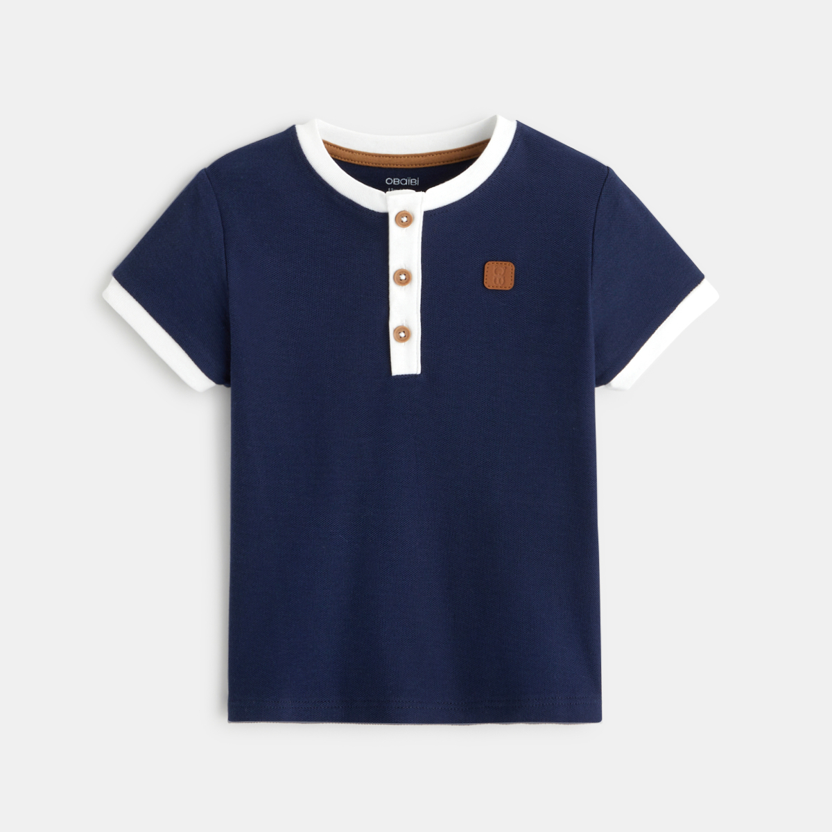T-shirt col tunisien maille piquée bleu bébé garçon T-shirt col tunisien maille piquée bleu bébé garçon