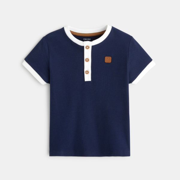 T-shirt col tunisien maille piquée bleu bébé garçon T-shirt col tunisien maille piquée bleu bébé garçon
