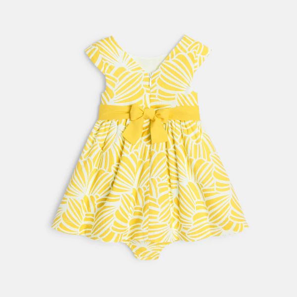 Robe de cérémonie impression graphique et bloomer jaune bébé fille