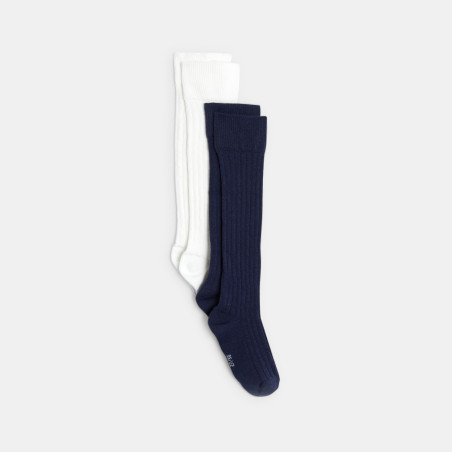 Chaussettes montantes côtelées bleues fille