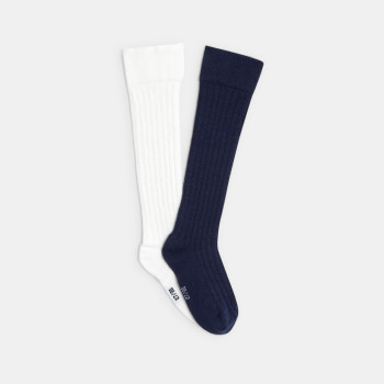 Chaussettes montantes côtelées bleues fille