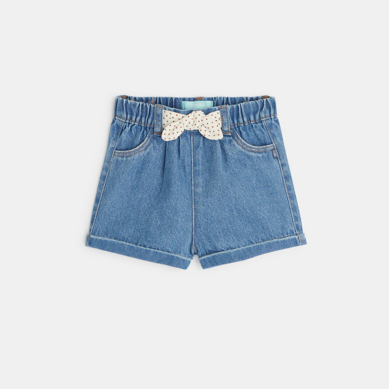 Short en denim nœud fantaisie bleu bébé fille Short en denim nœud fantaisie bleu bébé fille