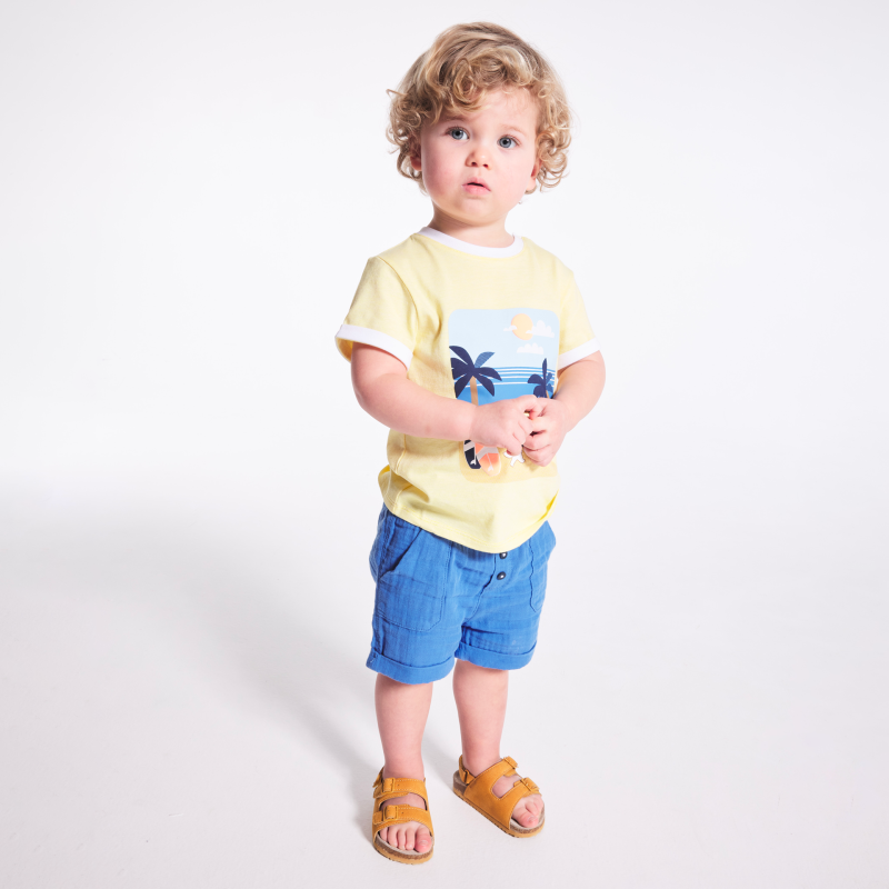 Short coton léger gaufré bleu bébé garçon Short coton léger gaufré bleu bébé garçon
