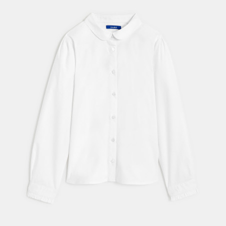 Chemise unie col Claudine blanche fille Chemise unie col Claudine blanche fille