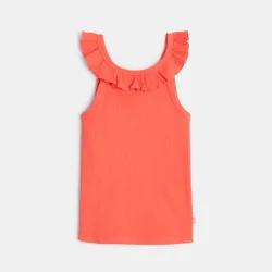 Plain-coloured tank top with ruffled collar