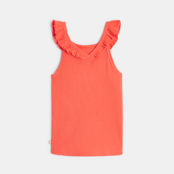 Débardeur uni à col volanté orange fille