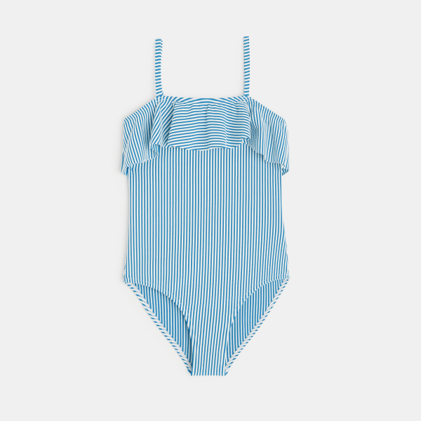 Maillot de bain 1 pièce rayé volanté bleu fille Maillot de bain 1 pièce rayé volanté bleu fille
