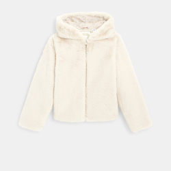 Manteau-pull fausse fourrure à capuche beige fille