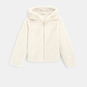 Manteau-pull fausse fourrure à capuche beige fille