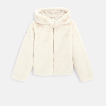 Manteau-pull fausse fourrure à capuche beige fille