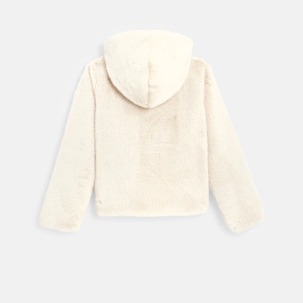 Manteau-pull fausse fourrure à capuche beige fille
