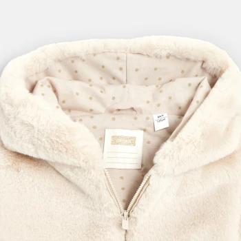 Manteau-pull fausse fourrure à capuche beige fille