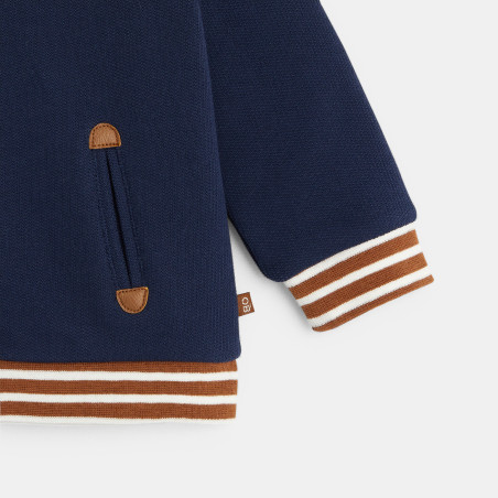Gilet molleton nid d'abeille capuche amovible bleu bébé garçon Gilet molleton nid d'abeille capuche amovible bleu bébé garçon