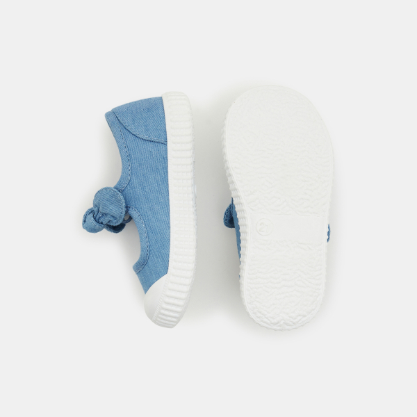 Ballerines toile à noeud bleues bébé fille Ballerines toile à noeud bleues bébé fille