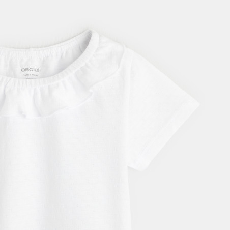 White fancy knit ruffled neck T-shirt White fancy knit ruffled neck T-shirt