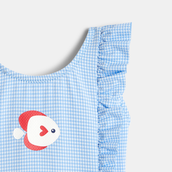 Maillot de bain vichy volanté bleu bébé fille Maillot de bain vichy volanté bleu bébé fille