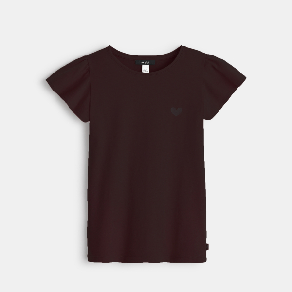 T-shirt à manches courtes volantées noir fille T-shirt à manches courtes volantées noir fille
